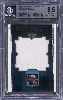 2003-04 UD "Exquisite Collection" Extra Exquisite #KG Kevin Garnett Game Used Jersey Card (#55/75) – BGS NM-MT+ 8.5